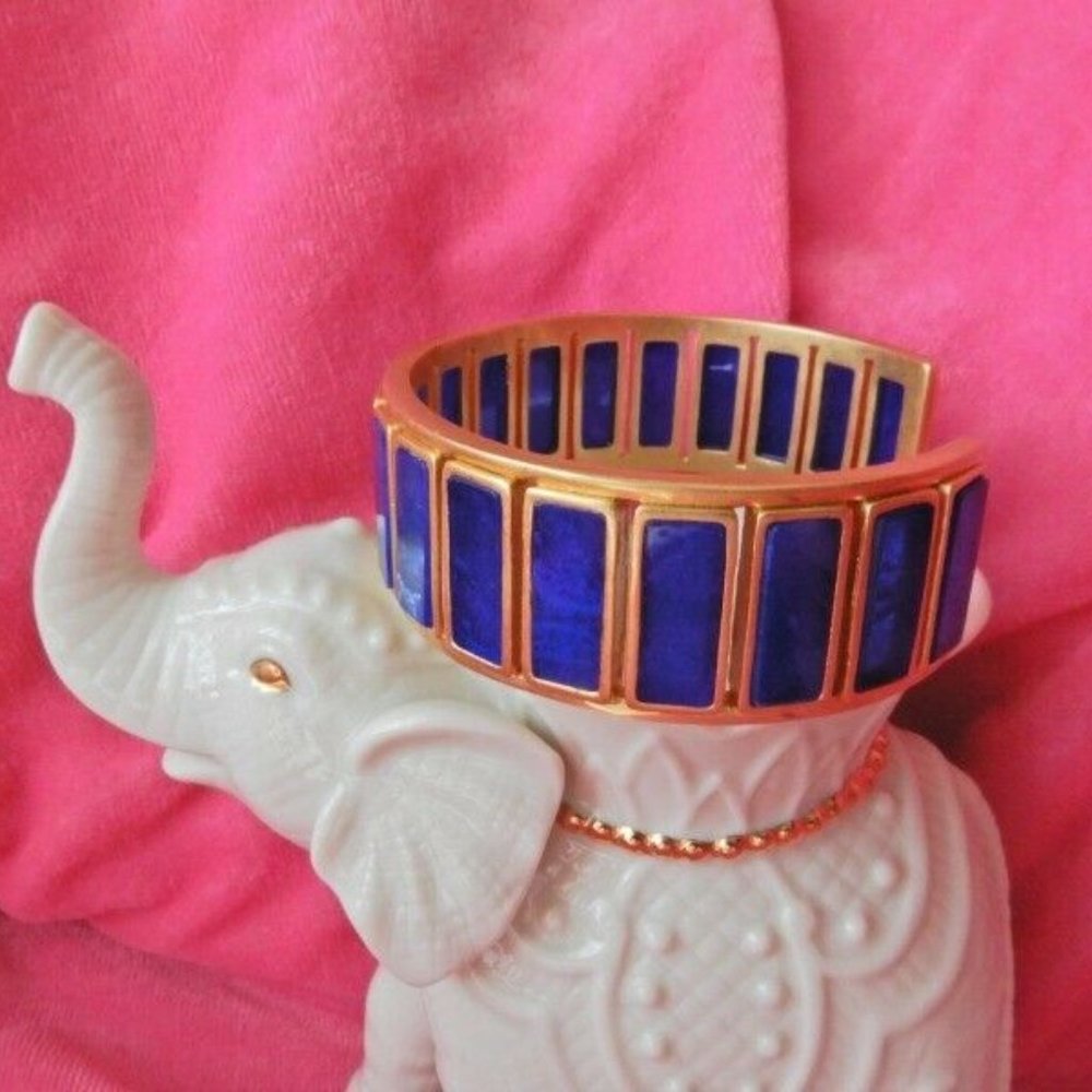 TORY BURCH Rectangle Epoxy Blue Gold Cuff Bracelet